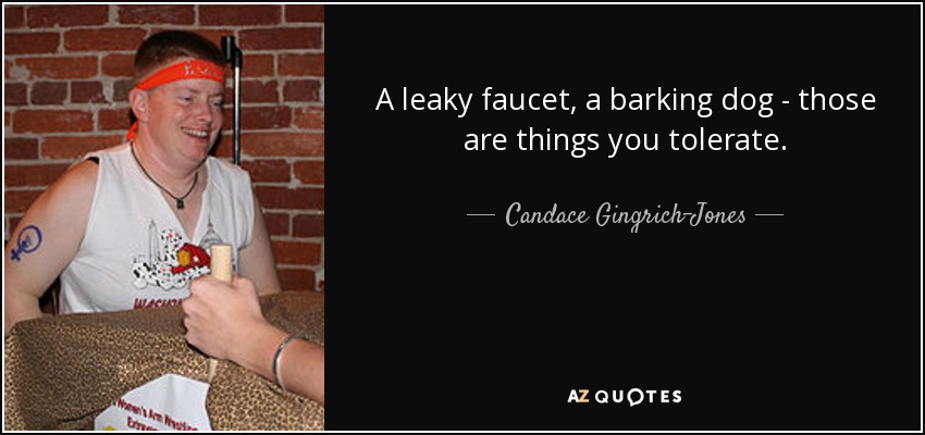 A leaky faucet, a barking dog - those are things you tolerate. - Candace Gingrich-Jones
