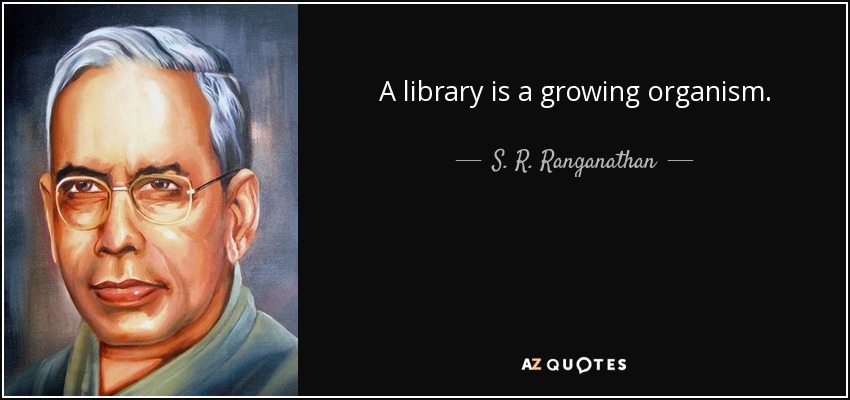A library is a growing organism. - S. R. Ranganathan