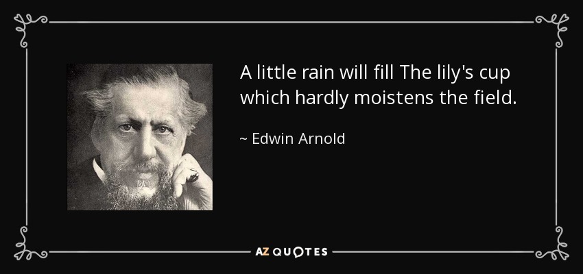 A little rain will fill The lily's cup which hardly moistens the field. - Edwin Arnold