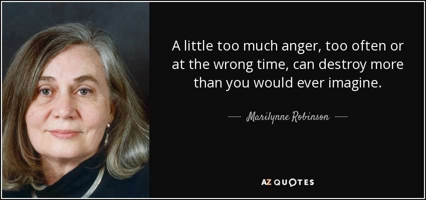 A little too much anger, too often or at the wrong time, can destroy more than you would ever imagine. - Marilynne Robinson