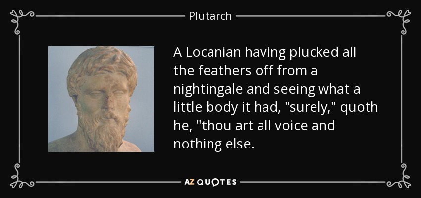 A Locanian having plucked all the feathers off from a nightingale and seeing what a little body it had, 