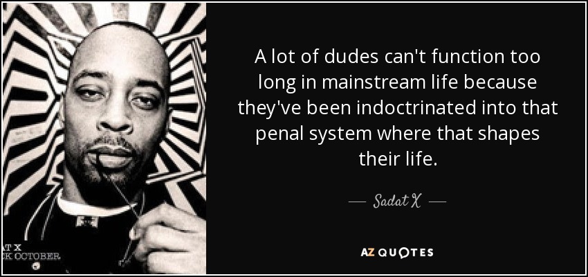 A lot of dudes can't function too long in mainstream life because they've been indoctrinated into that penal system where that shapes their life. - Sadat X