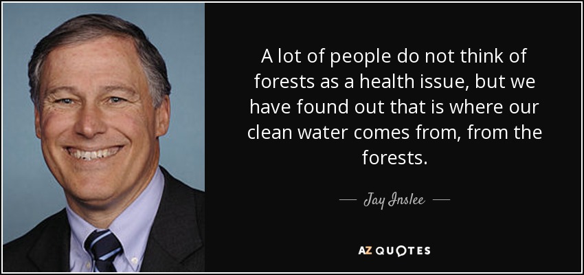 A lot of people do not think of forests as a health issue, but we have found out that is where our clean water comes from, from the forests. - Jay Inslee