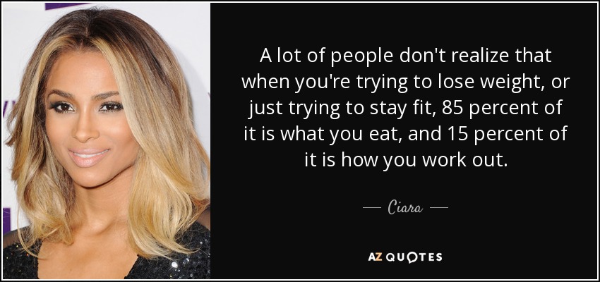 A lot of people don't realize that when you're trying to lose weight, or just trying to stay fit, 85 percent of it is what you eat, and 15 percent of it is how you work out. - Ciara