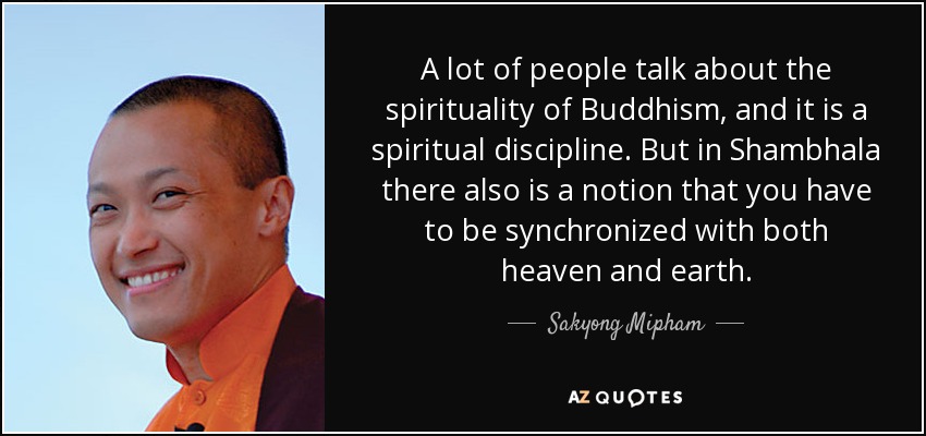 A lot of people talk about the spirituality of Buddhism, and it is a spiritual discipline. But in Shambhala there also is a notion that you have to be synchronized with both heaven and earth. - Sakyong Mipham