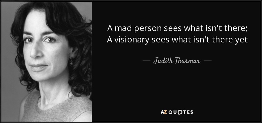 A mad person sees what isn't there; A visionary sees what isn't there yet - Judith Thurman