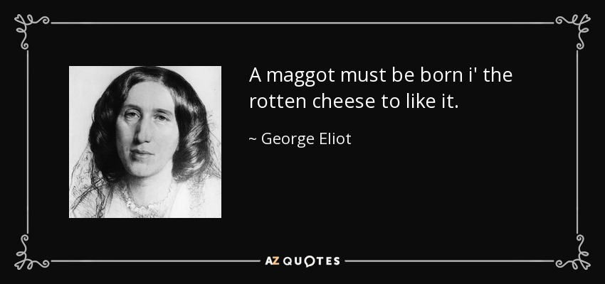 A maggot must be born i' the rotten cheese to like it. - George Eliot