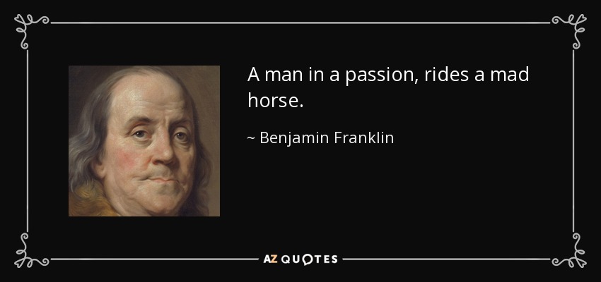 A man in a passion, rides a mad horse. - Benjamin Franklin