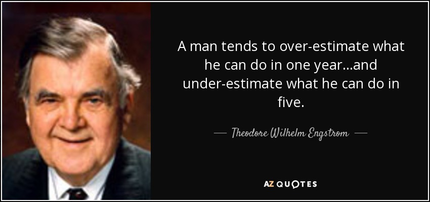 A man tends to over-estimate what he can do in one year...and under-estimate what he can do in five. - Theodore Wilhelm Engstrom