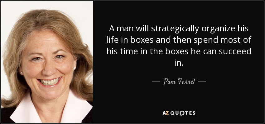 A man will strategically organize his life in boxes and then spend most of his time in the boxes he can succeed in. - Pam Farrel