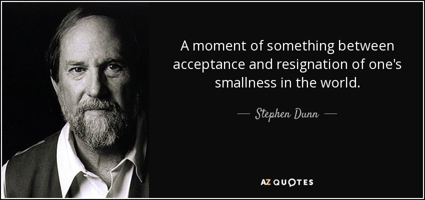 A moment of something between acceptance and resignation of one's smallness in the world. - Stephen Dunn