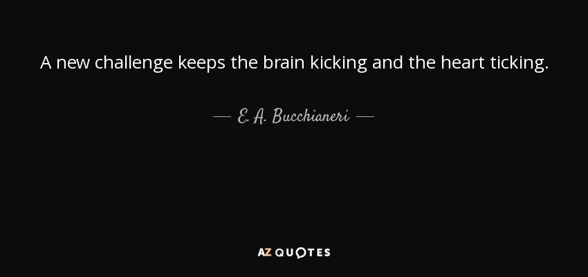 A new challenge keeps the brain kicking and the heart ticking. - E. A. Bucchianeri