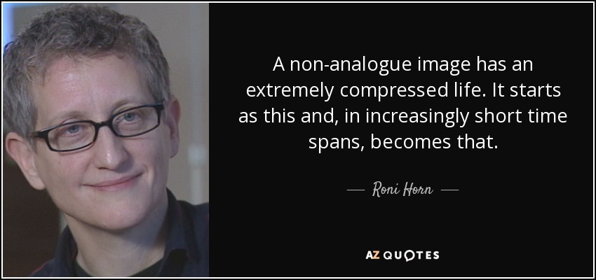 A non-analogue image has an extremely compressed life. It starts as this and, in increasingly short time spans, becomes that. - Roni Horn