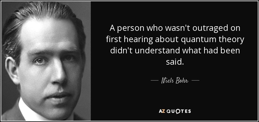 A person who wasn't outraged on first hearing about quantum theory didn't understand what had been said. - Niels Bohr