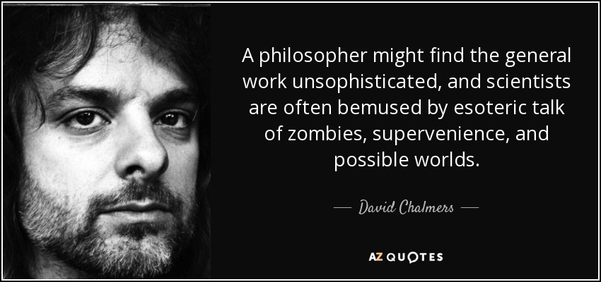 A philosopher might find the general work unsophisticated, and scientists are often bemused by esoteric talk of zombies, supervenience, and possible worlds. - David Chalmers