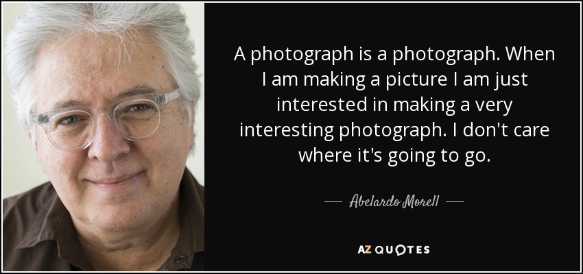 A photograph is a photograph. When I am making a picture I am just interested in making a very interesting photograph. I don't care where it's going to go. - Abelardo Morell