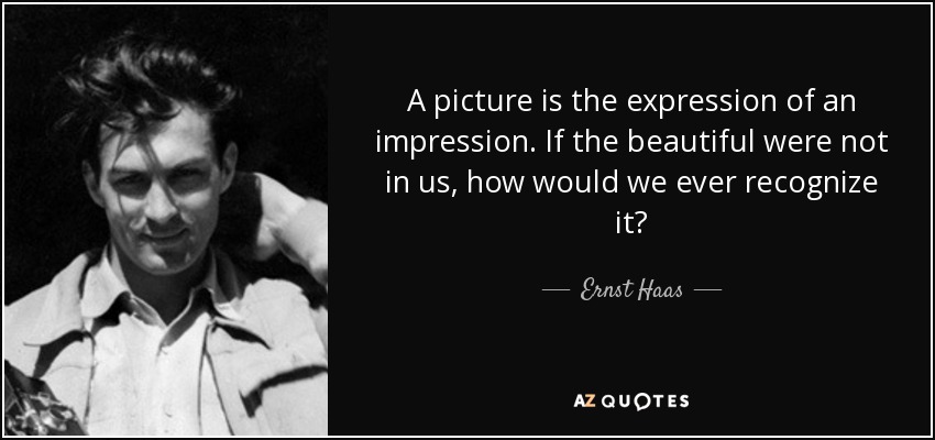 A picture is the expression of an impression. If the beautiful were not in us, how would we ever recognize it? - Ernst Haas