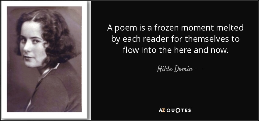 A poem is a frozen moment melted by each reader for themselves to flow into the here and now. - Hilde Domin