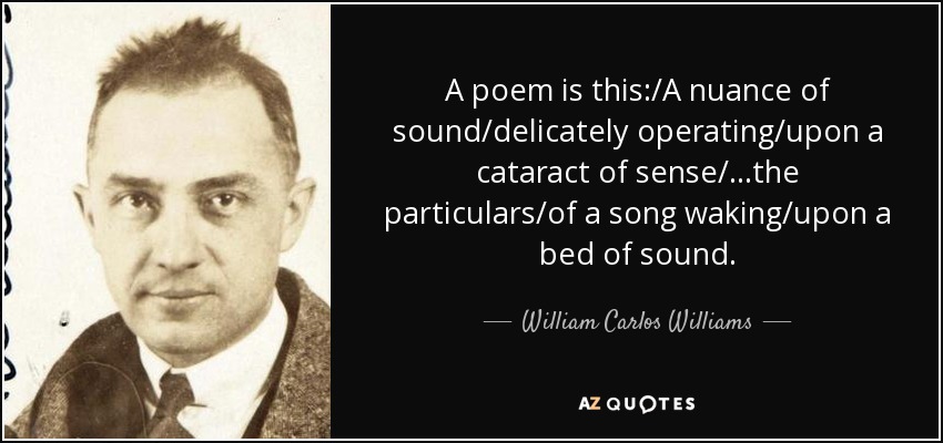 A poem is this:/A nuance of sound/delicately operating/upon a cataract of sense/...the particulars/of a song waking/upon a bed of sound. - William Carlos Williams