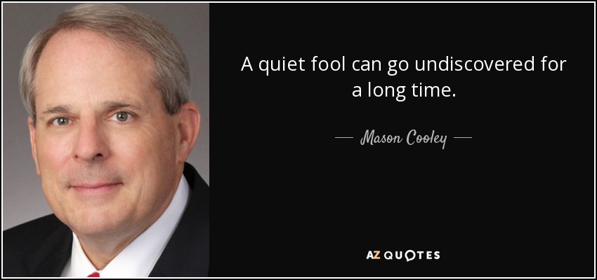 A quiet fool can go undiscovered for a long time. - Mason Cooley