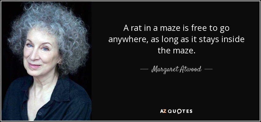 A rat in a maze is free to go anywhere, as long as it stays inside the maze. - Margaret Atwood