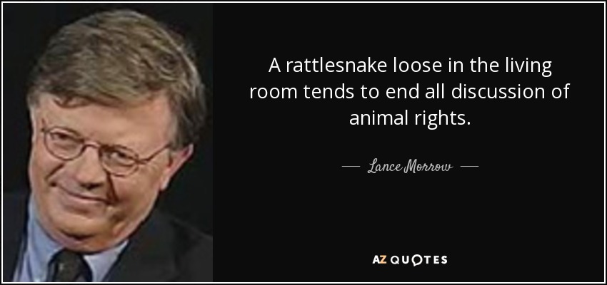 A rattlesnake loose in the living room tends to end all discussion of animal rights. - Lance Morrow