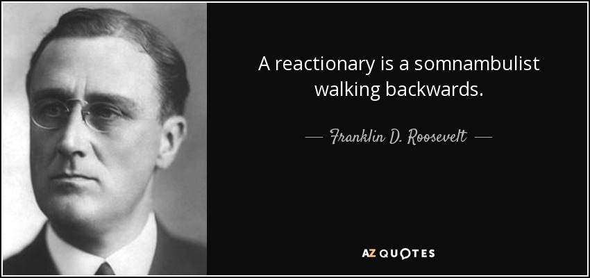 A reactionary is a somnambulist walking backwards. - Franklin D. Roosevelt