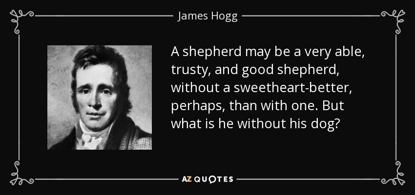 A shepherd may be a very able, trusty, and good shepherd, without a sweetheart-better, perhaps, than with one. But what is he without his dog? - James Hogg