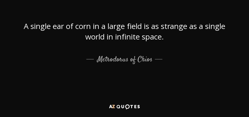 A single ear of corn in a large field is as strange as a single world in infinite space. - Metrodorus of Chios