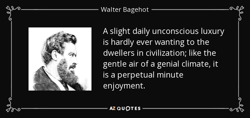 A slight daily unconscious luxury is hardly ever wanting to the dwellers in civilization; like the gentle air of a genial climate, it is a perpetual minute enjoyment. - Walter Bagehot