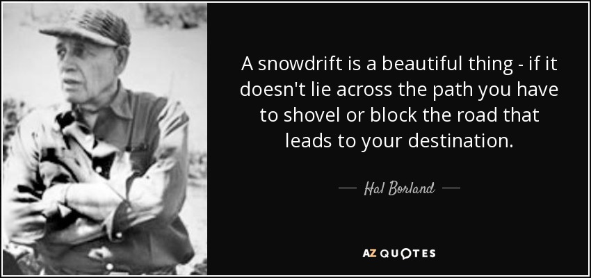 A snowdrift is a beautiful thing - if it doesn't lie across the path you have to shovel or block the road that leads to your destination. - Hal Borland