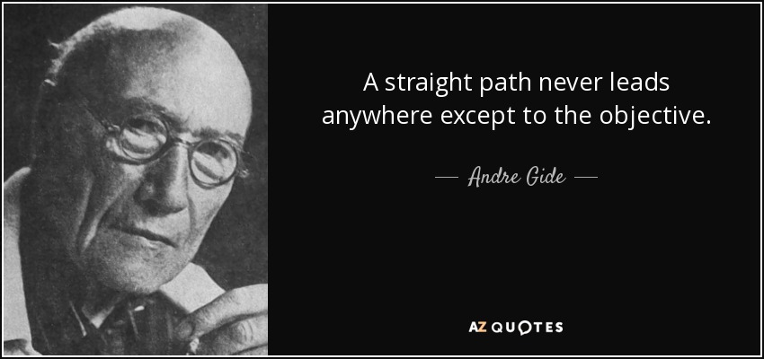 A straight path never leads anywhere except to the objective. - Andre Gide