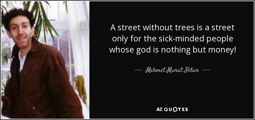 A street without trees is a street only for the sick-minded people whose god is nothing but money! - Mehmet Murat Ildan