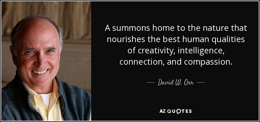 A summons home to the nature that nourishes the best human qualities of creativity, intelligence, connection, and compassion. - David W. Orr
