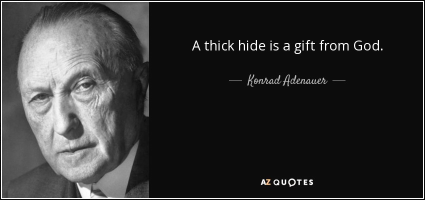 A thick hide is a gift from God. - Konrad Adenauer