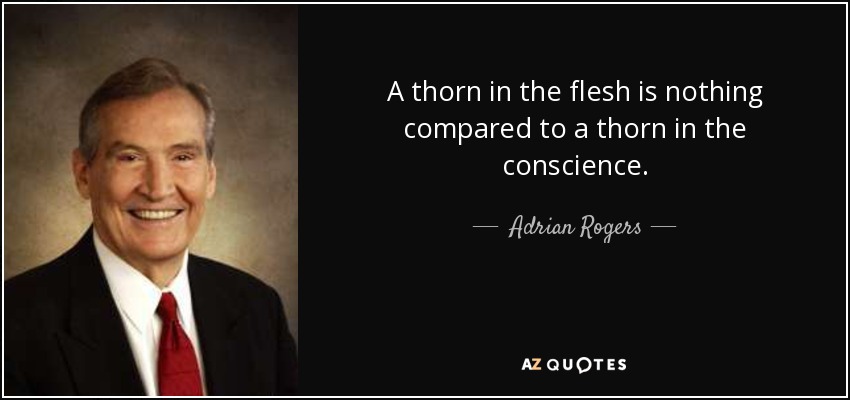 A thorn in the flesh is nothing compared to a thorn in the conscience. - Adrian Rogers