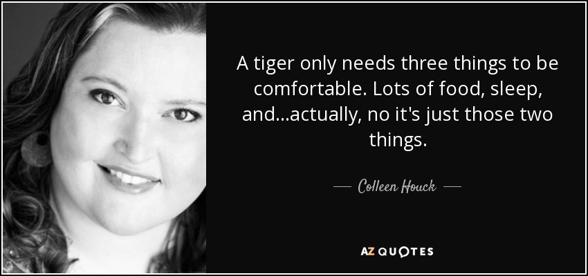 A tiger only needs three things to be comfortable. Lots of food, sleep, and...actually, no it's just those two things. - Colleen Houck