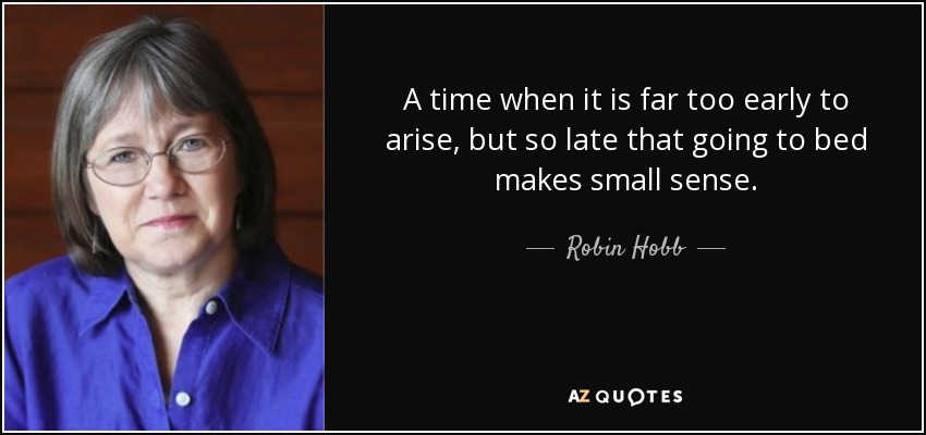 A time when it is far too early to arise, but so late that going to bed makes small sense. - Robin Hobb