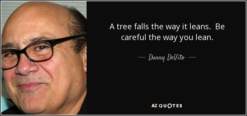 A tree falls the way it leans. Be careful the way you lean. - Danny DeVito