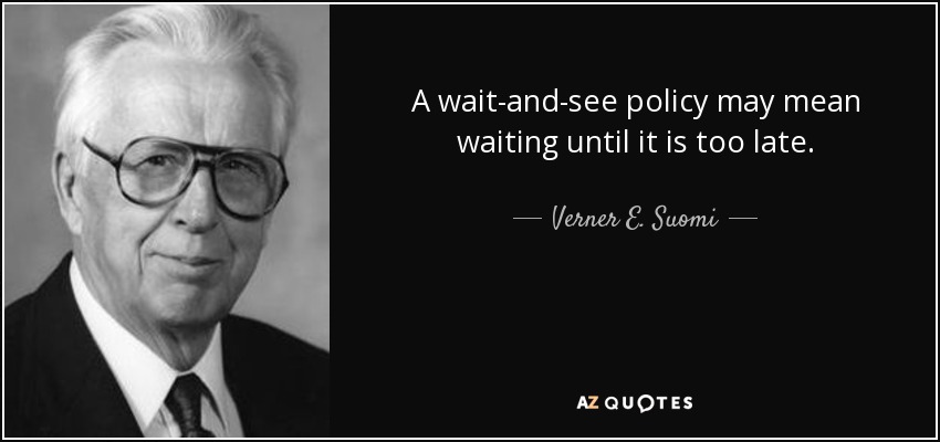 A wait-and-see policy may mean waiting until it is too late. - Verner E. Suomi