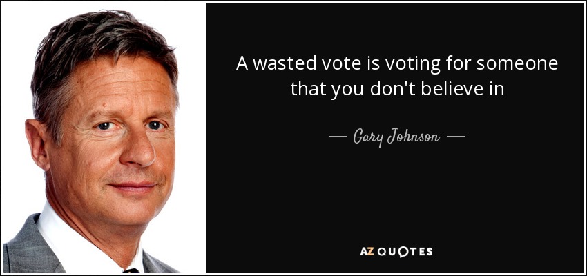 A wasted vote is voting for someone that you don't believe in - Gary Johnson