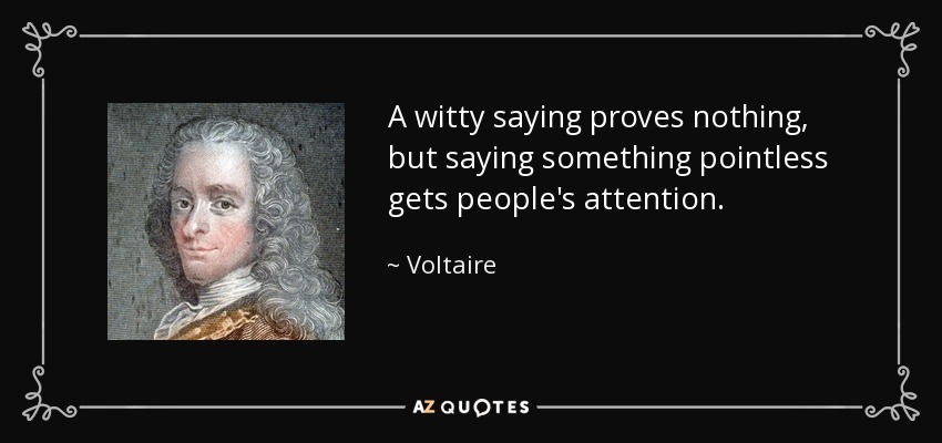 A witty saying proves nothing, but saying something pointless gets people's attention. - Voltaire