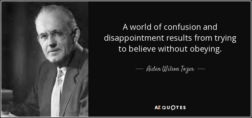 A world of confusion and disappointment results from trying to believe without obeying. - Aiden Wilson Tozer