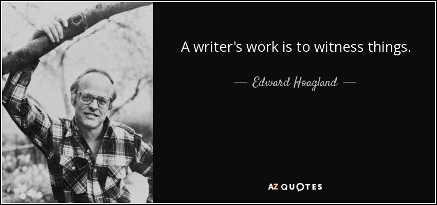 A writer's work is to witness things. - Edward Hoagland