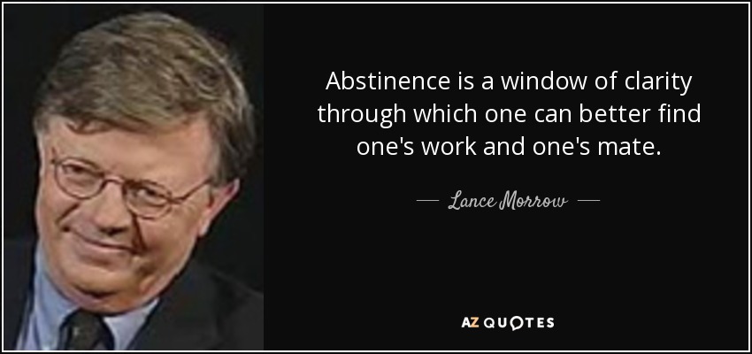 Abstinence is a window of clarity through which one can better find one's work and one's mate. - Lance Morrow