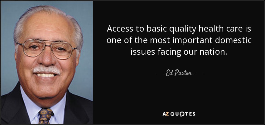 Access to basic quality health care is one of the most important domestic issues facing our nation. - Ed Pastor