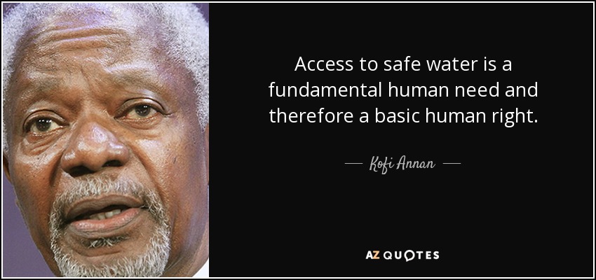 Access to safe water is a fundamental human need and therefore a basic human right. - Kofi Annan