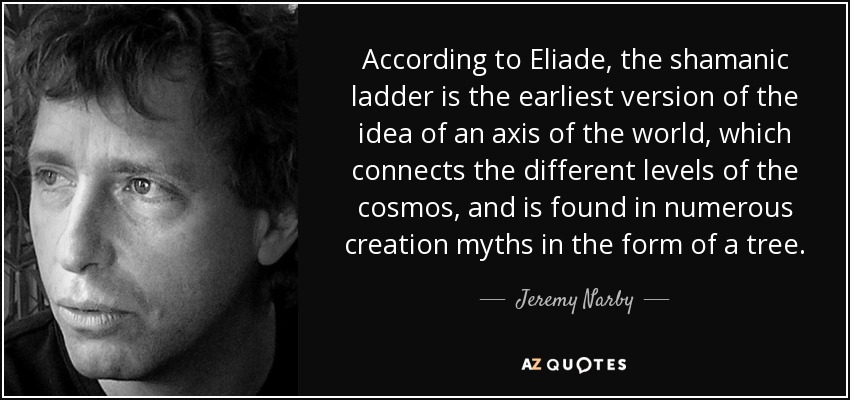 According to Eliade, the shamanic ladder is the earliest version of the idea of an axis of the world, which connects the different levels of the cosmos, and is found in numerous creation myths in the form of a tree. - Jeremy Narby