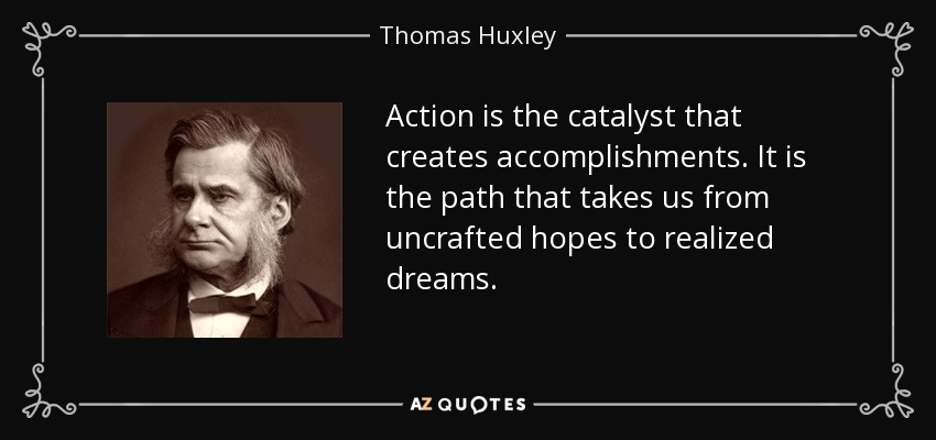 Action is the catalyst that creates accomplishments. It is the path that takes us from uncrafted hopes to realized dreams. - Thomas Huxley