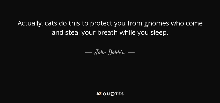 Actually, cats do this to protect you from gnomes who come and steal your breath while you sleep. - John Dobbin